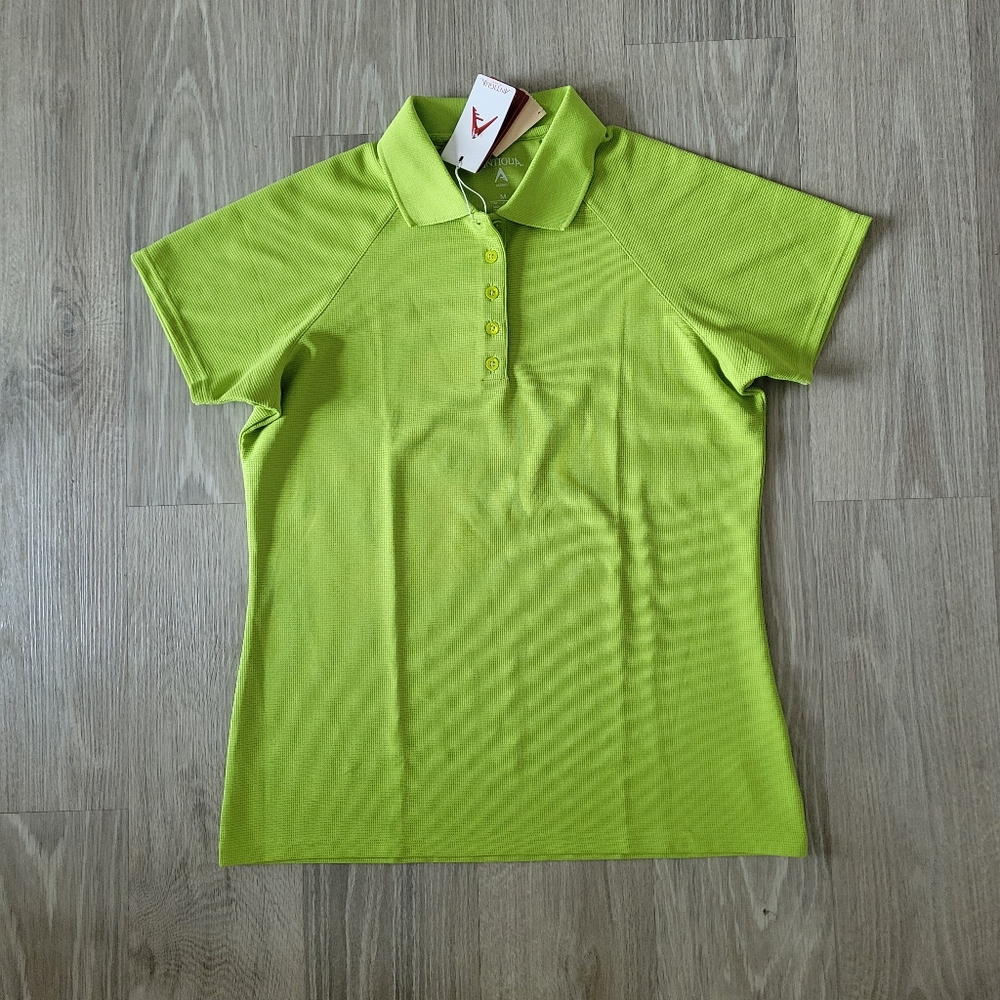 NWT Antigua Bright Green Button Down Women's Golf Polo Shirt